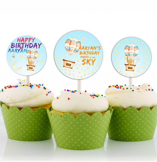 Hot Air Cup Cake Topper Birthday Decoration (Pack Of 12)