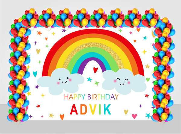 Rainbow  Theme Birthday Party Decoration Kit with Backdrop & Balloons