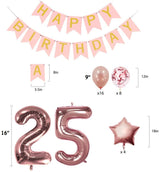 Rose Gold Sweet Party Supplies - Sweet Gifts for Girls - Birthday Party Decorations - Happy Birthday Banner, Number and Confetti Balloons (25th Birthday)