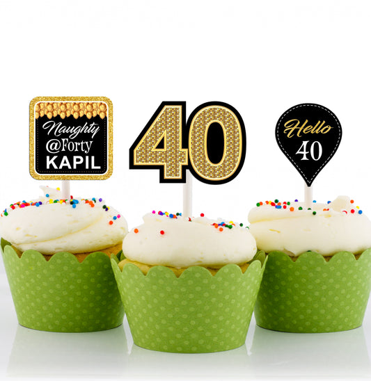 40th Birthday Party Cupcake Toppers for Decoration 