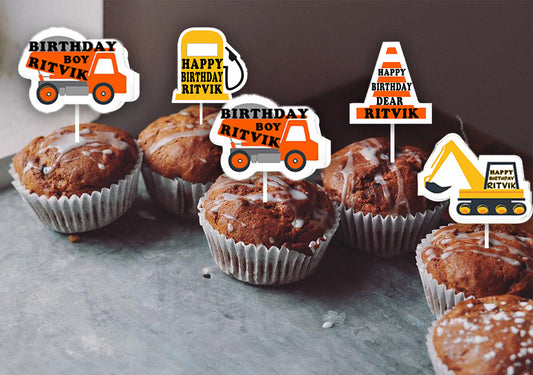 Construction Birthday Party Cupcake Toppers for Decoration