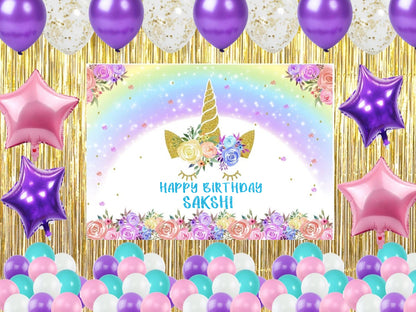 Unicorn Theme Birthday Party Decoration Kit with Backdrop & Balloons