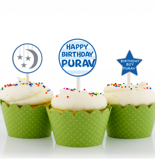 Twinkle Twinkle Little Star Theme Birthday Party Cupcake Toppers for Decoration