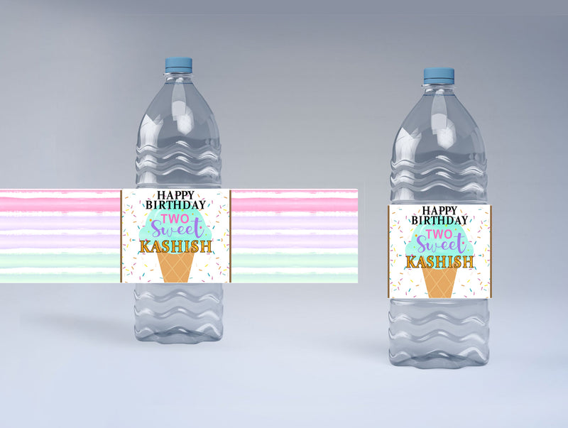 Personalized Two Sweet Theme Birthday Party Water Bottle Labels