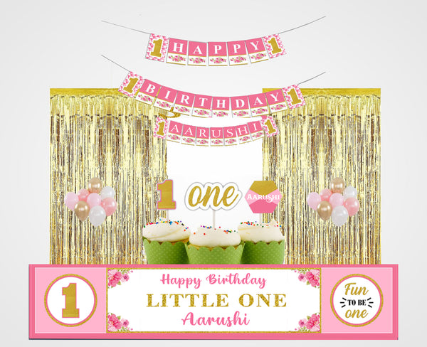 One is Fun First Birthday Party Decoration Kit with Foil Curtains