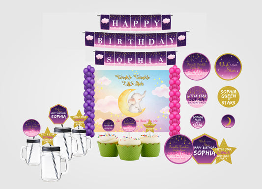 Twinkle Twinkle Little Star Birthday Party Complete Kit with Backdrop & Decorations