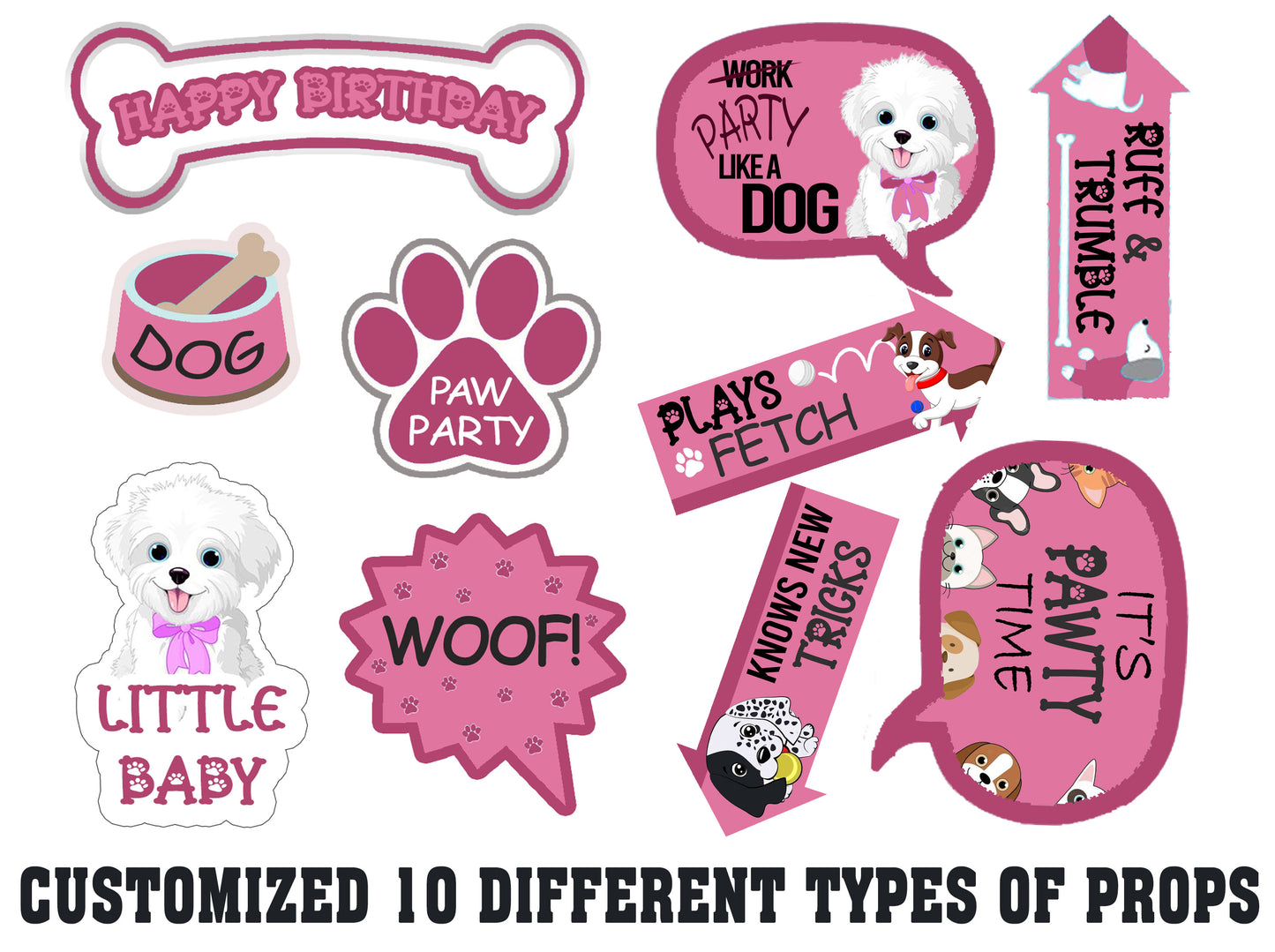 Dog Theme Birthday Party Photo Booth Props Kit