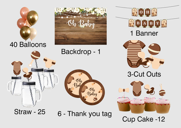 Oh Baby Complete Party Kit with Backdrop & Decorations