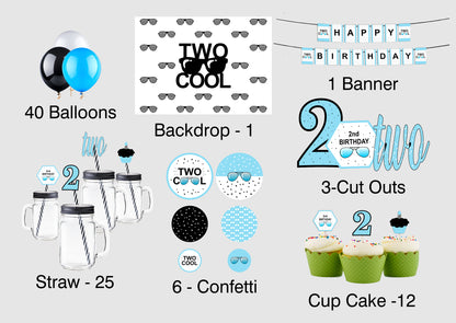 Two Cool Theme Birthday Complete Party Kit with Backdrop & Decorations