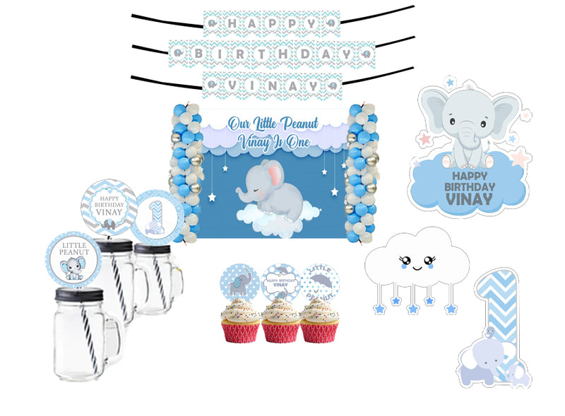 Elephant Theme Birthday Party Combo Kit with Backdrop & Decorations