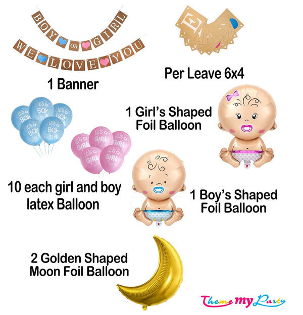 Boy Or Girl We Love You 25 pcs Baby Shower Decoration Combo for Banner and Metallic Blue, Pink Balloons with foil Balloons (Baby Shower)