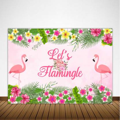 Personalize Flamingo Birthday Backdrop Banner