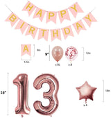 Rose Gold Sweet Party Supplies - Sweet Gifts for Girls - Birthday Party Decorations - Happy Birthday Banner, Number and Confetti Balloons (13th Birthday)