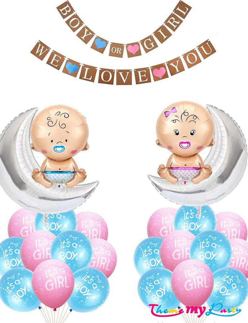 Boy Or Girl We Love You"  25 pcs Baby Shower Decoration Materials Combo for Banner and Balloons