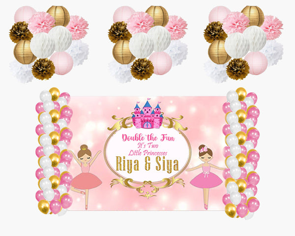 Twin Girls Theme Birthday Party Complete Decoration Kit