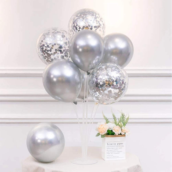 Balloons Stand KIT Table Decorations, 2 Set with 16 PCS Balloons and Confetti Balloons (Silver)