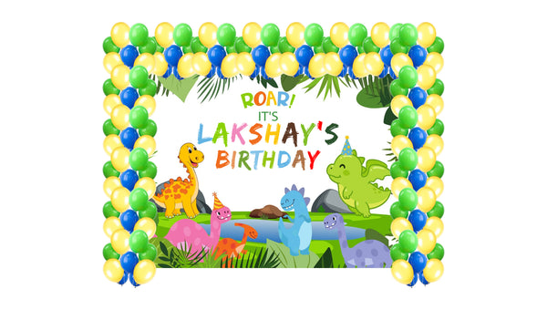Dinosaur Theme Birthday Party Decoration Kit with Backdrop & Balloons
