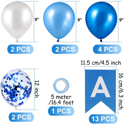 Happy Birthday Banner, Happy Birthday Banners with Blue Latex Balloons/Confetti Balloons, Blue Happy Birthday Bunting Banners for Girls Boys 1st 18th 21st 30th Any Ages Birthday Party Decorations