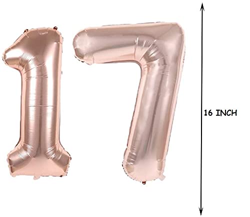 17th Birthday Balloon 17th Birthday Decorations Happy 17th Birthday Party Supplies Rose Gold Number 17 Foil Balloons Latex Balloon Gifts for Girls,Boys,Women,Men