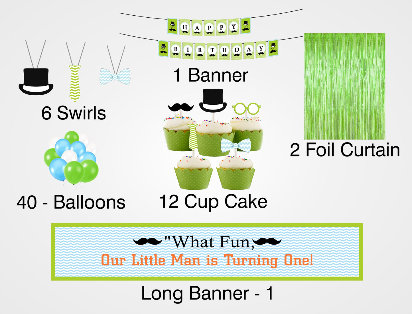 Little Man Theme Birthday Party Decoration Kit