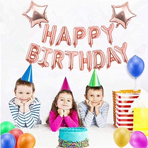 Rose Gold Happy Birthday Balloon Banners , Alphabet Balloons Banner for Women Girls Birthday Party Decoration Teen Girls