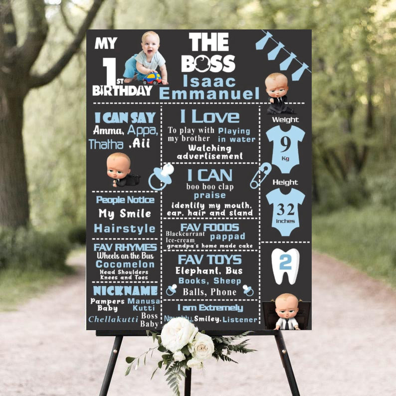 Boss Baby Customized Chalkboard Milestone Board for Kids Birthday Party