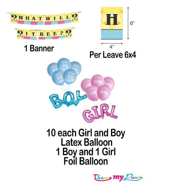 What Will It Bee -23 pcs Baby Shower Decoration Combo with  Banner and Metallic Blue, Pink Balloons and Foil Balloons