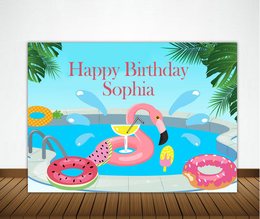 Pool Party Birthday Backdrop