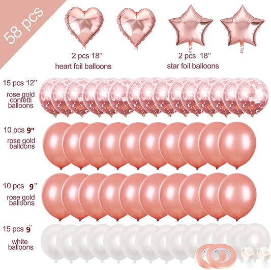 Rose Gold Birthday Party Supplies Kit ,Girls & Women Birthday Decor with Happy Birthday Banners,Foil Curtain/Balloons, Confetti Balloons Party Decoration (Birthday Decoration)