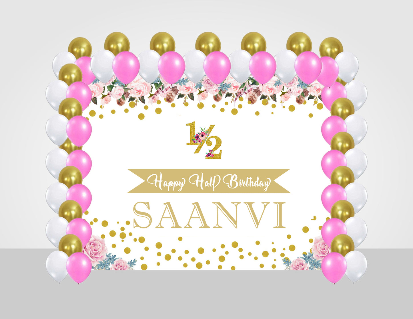 Half Birthday Girls Decoration Kit With Backdrop And Balloons