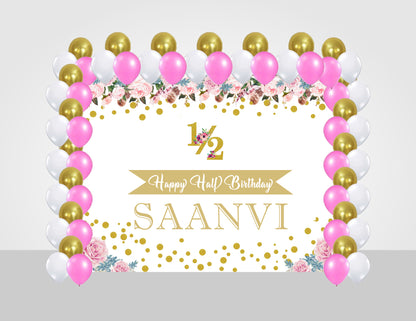 Half Birthday Girls Decoration Kit With Backdrop And Balloons