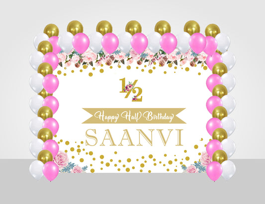 Half Birthday Girls Decoration Kit With Backdrop And Balloons
