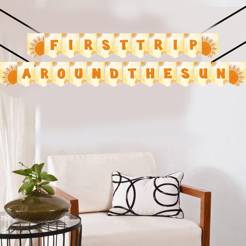 First Trip Around the Sun Theme Birthday Party Banner for Decoration