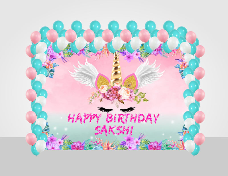 Unicorn Theme Birthday Party Decoration Kit with Backdrop & Balloons