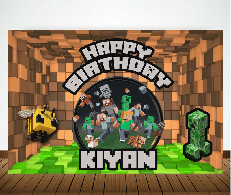 Minecraft Theme Birthday Party Backdrop