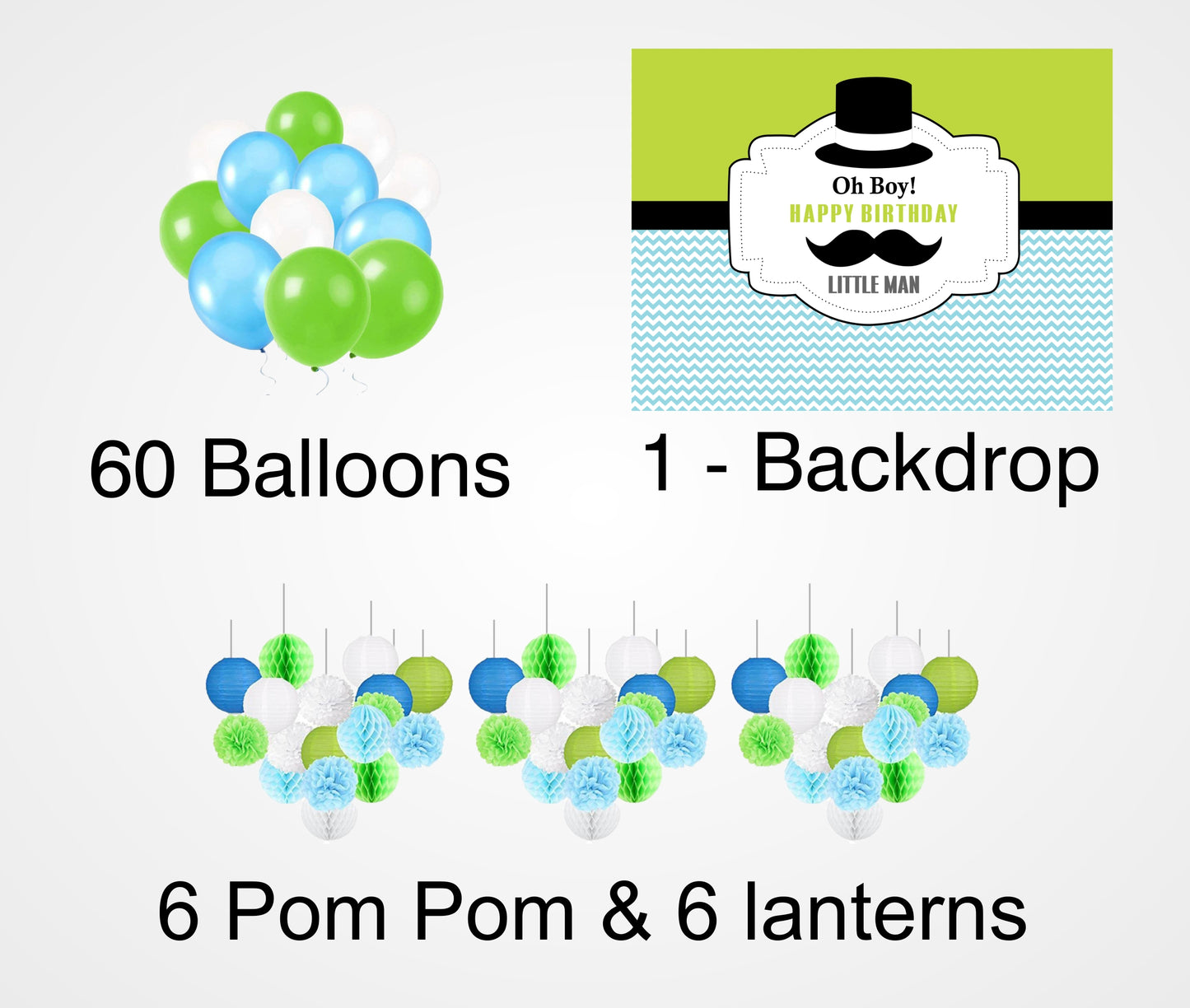 Little Man Theme Birthday Party Complete Decoration Kit