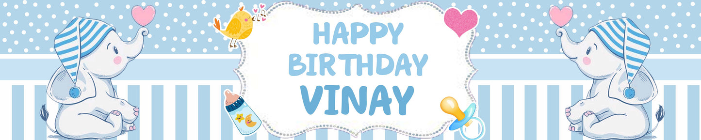 Elephant Theme Birthday Long Banner for Decoration