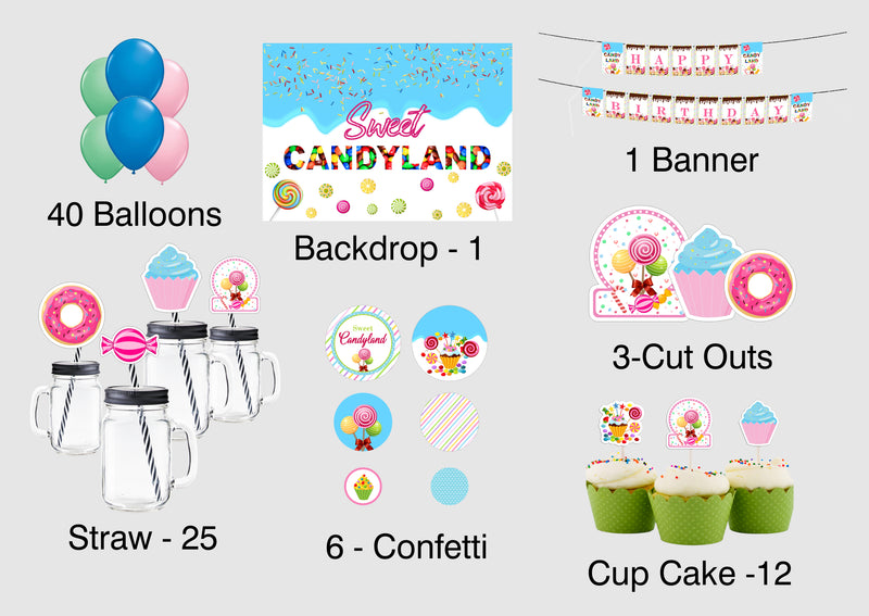 Candyland Theme Birthday Party Complete Party Kit with Backdrop & Decorations