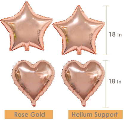 Birthday Party Decorations Kit Happy Birthday Balloons Banner, Heart & Star Foil Balloons, Latex Balloons and Confetti Balloons, Metallic Foil Fringe Curtains Photo Backdrop (Rose Gold)