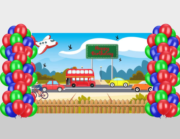 Transport Theme Decoration Kit With Backdrop And Balloons