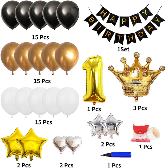 First  Birthday Black Party Balloons For Boys Decorations