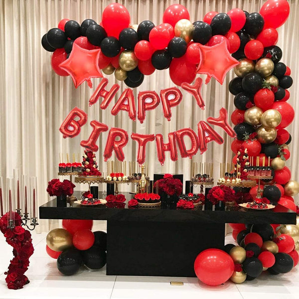 Happy Birthday Balloon Banner Red 16 inch Letters Foil Boys Girls Men Women Birthday Party Decorations Supplies Including 2 Pack Large 18 Inch Red Stars Ballloons