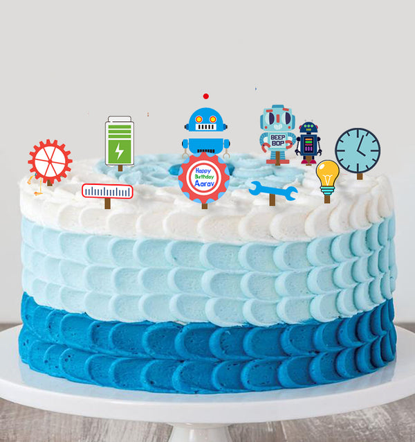 Robot Theme Birthday Party Cake Topper