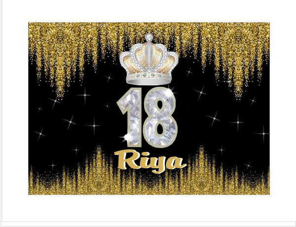 Personalize 18th Birthday Croun Party Backdrop Banner