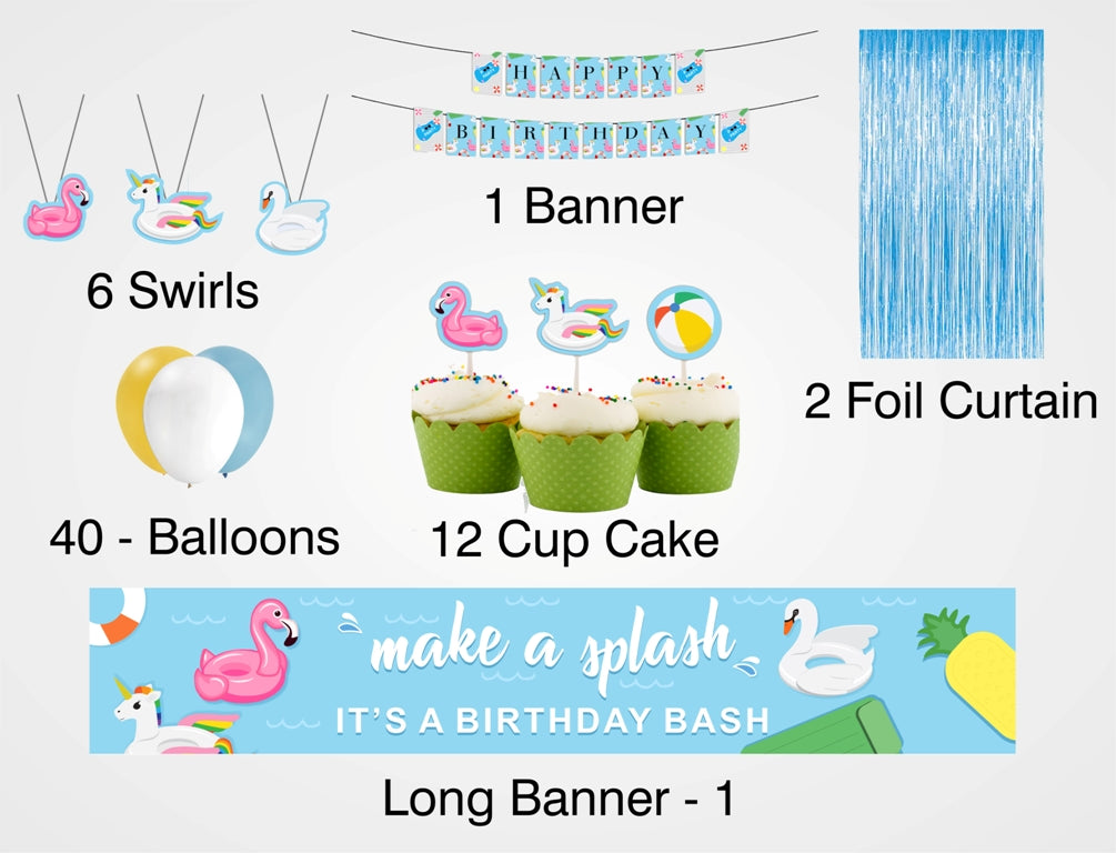 Pool Party Birthday Combo Kit with Backdrop & Decorations