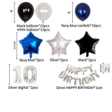 10th Birthday Decoration Balloon, 16 Inch Number Balloons, Banner Navy Blue White Black Latex Balloons Star Foil Balloons for Boys Girls Birthday Party Supplies (10th Birthday)