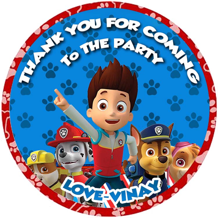 Paw Patrol Theme Birthday Party Thank You Gift Tags