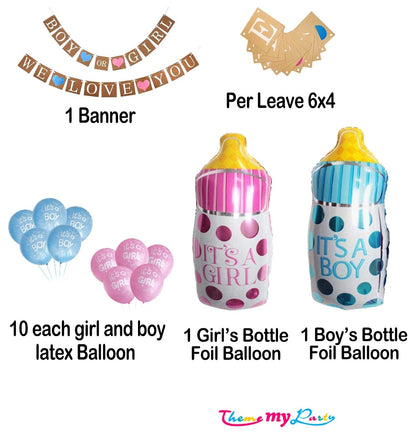 Boy Or Girl We Love You  23 pcs Baby Shower Decoration Combo for Banner and Metallic Blue, Pink Balloons with foil Balloons (Baby Shower)