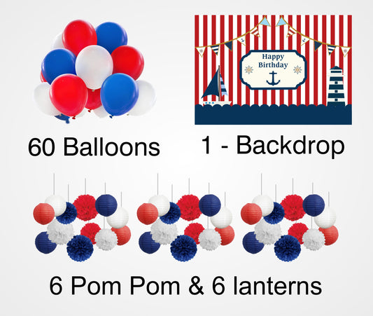 Nautical Ahoy  Theme Birthday Party Complete Decoration Kit 