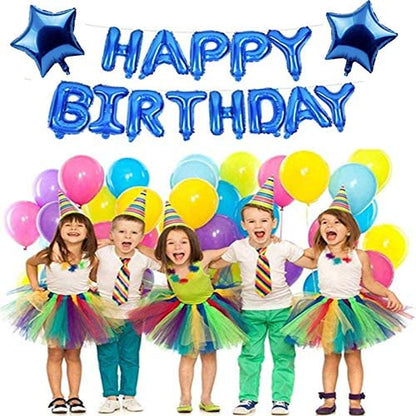 Blue Happy Birthday Banner Balloon Bunting Blue 16 inch Letters Foil & 2 Pack Large 18 Inch Blue Stars Ballloons for Boys Birthday Party Decorations Supplies